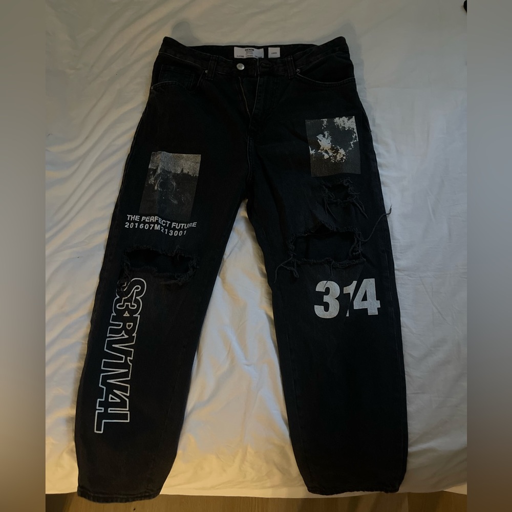 Black Jeans with graphics and writing